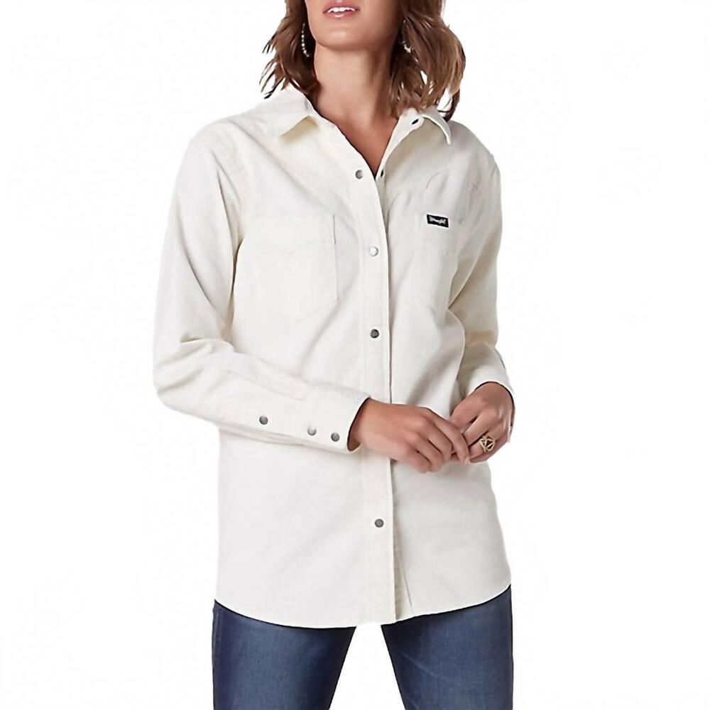 NEW WRANGLER retro america long sleeve shirt in white/ off white